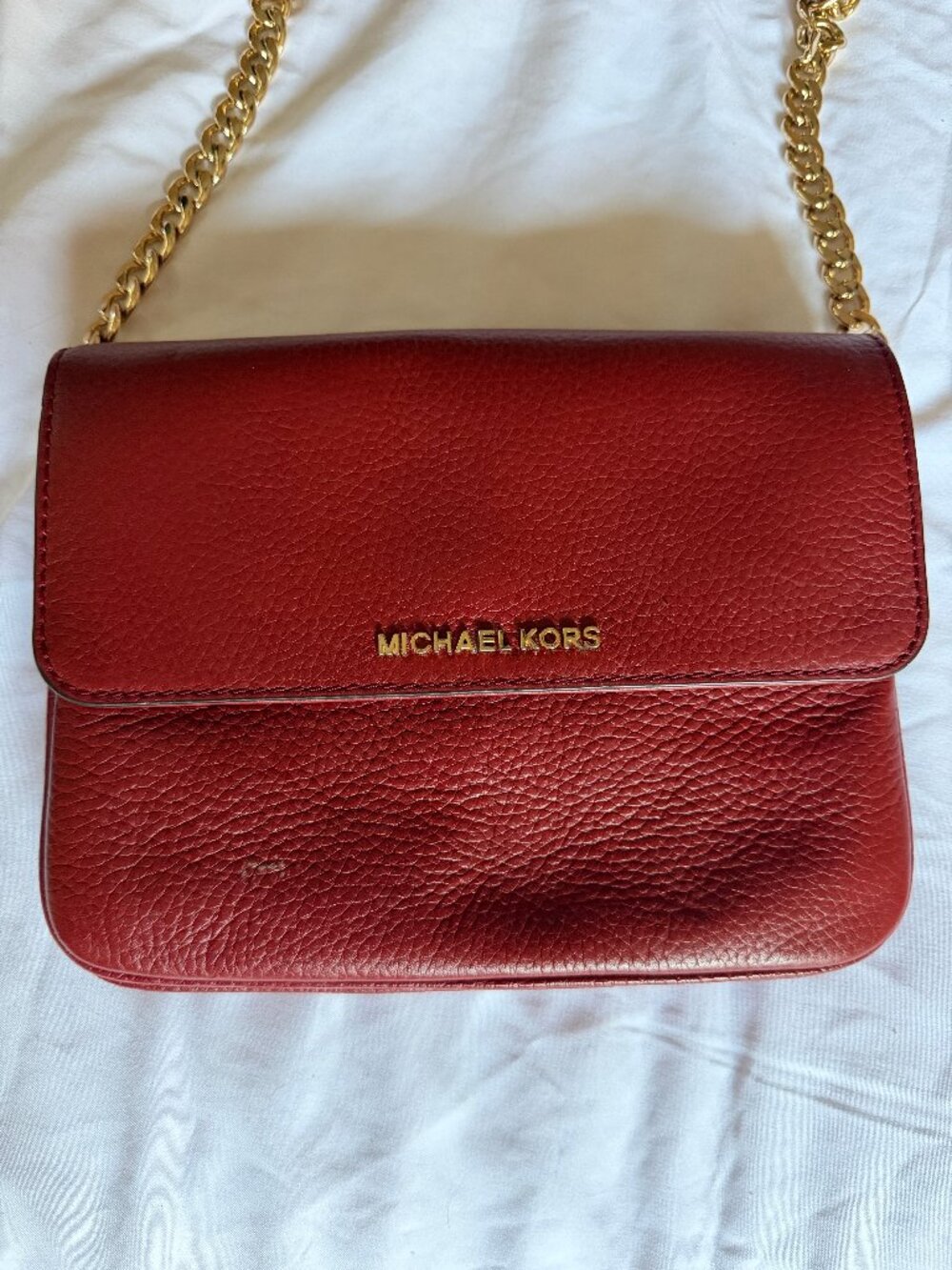 Michael Kors Chain Strap Crossbody • Deep Red Leather